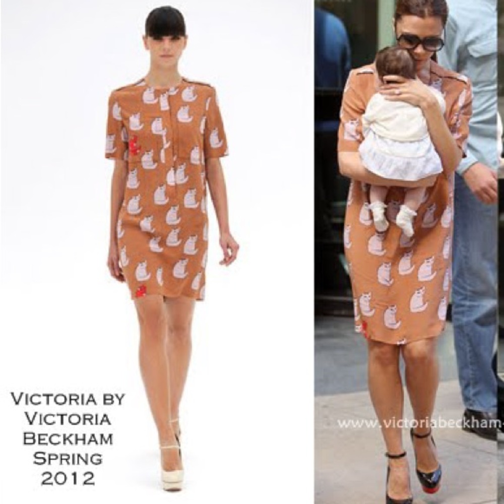 Cat Print Orange Sheath Dress - Picture 6 of 6